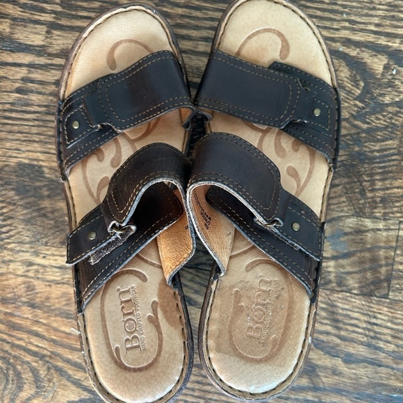 Born Tinari Women's Black Leather Buckle Two-Strap Heeled Sandal Size 8 M - Picture 3 of 11